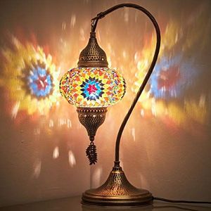 CopperBull - Lamp voor bureau of nachtkastje, zwanenhals, kap met handgemaakte mozaïek in stijl van Tiffany, Marokkaans, Turks