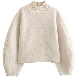 KIKIATA Mode dames casual fleece sweatshirts coltrui omgekeerde naad pullover crop tops herfst winter donzig wollen jas, oversized losse patchwork ronde hals lange mouw poloshirts (BGE, L)