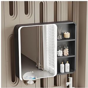 Badkamerspiegelkast aan de muur gemonteerd, LED-badkamerkast met ontwaseming van de spiegel, badkamerspiegelkast, opbergkast boven het toilet, for badkamerdouche(B,L70xH70CM)