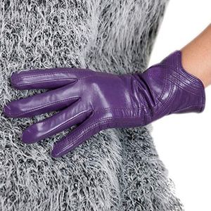 Nappaglo Vrouwen lederen handschoenen Italiaanse lamsvacht touchscreen winter warme kasjmier handschoenen, Paars (Non-touchscreen), XL (Palm singel:20/22 cm)