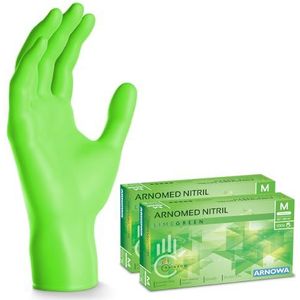 ARNOMED wegwerphandschoenen groen, wegwerphandschoenen M, nitril handschoenen met 200 stuks per doos, poedervrij, latexvrije rubber handschoenen, verkrijgbaar in S, M, L & XL