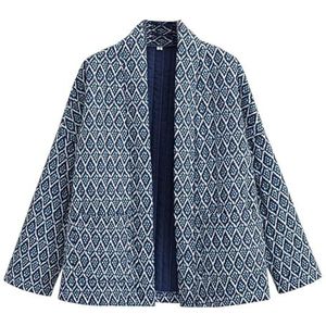 Dames cropped pufferjack winter vintage bloemenprint open voorkant jas kort lichtgewicht gewatteerd jack(style 10,M)