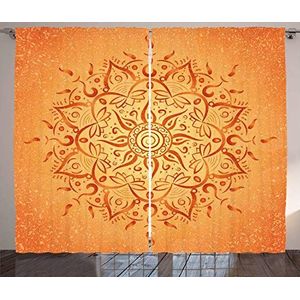 ABAKUHAUS Lotus Gordijnen, oranje Mandala, Woonkamer Slaapkamer Raamgordijnen 2-delige set, 280 x 175 cm, Oranje