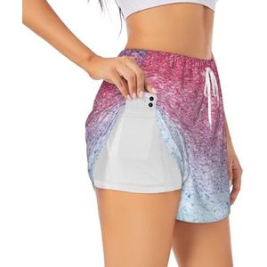 YQxwJL Blauw Roze en Paars Pastelkleuren Print Atletische Hoge Taille Running Shorts Voor Vrouwen Sneldrogende Gym Workout Shorts voor Zomer Casual, Wit, XXL