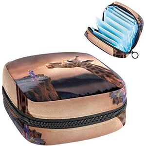 Maandverband Opbergtas,Draagbare maandverband Opbergzak,Giraffe, Meerkleurig, 4.7x6.6x6.6 in/12x17x17 cm