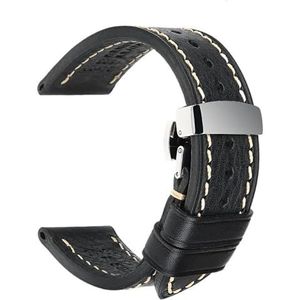 Handgemaakte horlogeband Echt koeienleer horlogeband met vlindergesp Armband geschikt for Hamilton geschikt for SEIKO geschikt for Citizen horlogebanden (Color : Black ButterflyClasp, Size : 26mm)