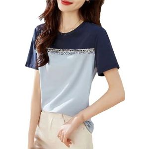 Damesmode O-hals gesplitste blouses Dameskleding Zomer Casual Losse All-Match Truien T-shirts, Blauw, XL