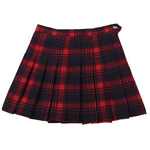 YFPICO Geruite rok voor meisjes, mini-plooirok, schoolmeisjesstijl, geschikt voor 3-14 jaar, met dubbellaags materiaal, rood, 134-140