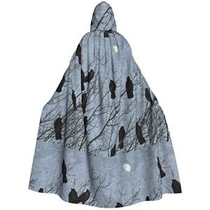 WURTON Zwarte kraai vogels capuchon mantel voor volwassenen, carnaval heks cosplay gewaad kostuum, carnaval feestbenodigdheden, 185 cm