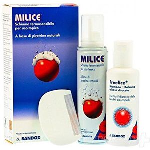 Milice Thermogevoelig schuim voor topisch gebruik, 150 ml + extra shampoo 80 ml + kam met dichte tanden voor het verwijderen van lendenwervels en luizen
