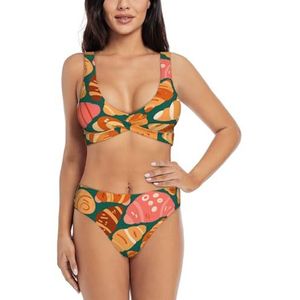 Zelinge Dames bikinisets sportief 2-delig badpak hoog getailleerd badpak S-XXL, Schattig Brood Groen, S