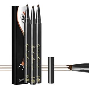 3 Pieces Magic Eyebrow Microblading Pencil, 3D Eyebrow Pencil Eyebrow Microblading Pen 4 Fork Tip Tattoo Pencil, Eyebrow Pencil (3 Pcs Dark Brown)