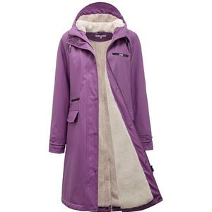 Regenjas voor dames, gevoerd met teddy-fleece, regenjas, waterdicht, met imitatiebont, warm, lang, PU, windbreaker, regenparka voor de winter, lila, 44