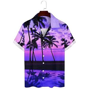 Palm Tree Hawaiiaanse shirts voor heren, korte mouwen, Guayabera-shirt, casual strandshirt, zomershirts, XL