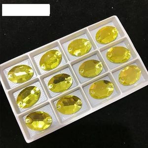 Ovaal Naai Kristal Strass Plaksteen met 2 gaten voor het Maken van trouwjurk tassen schoenen accessoires-Citroengeel, 17x24mm 15st