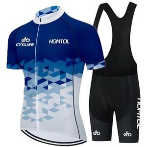 HOMTOL racefietstrui heren korte mouw fietstrui heren set fietstrui voor heren fietskleding lange mouw Fietstruien Ademend Elastisch Sneldrogend Jersey Fietsen MTB (BlauwWit, S)