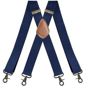 GGZONE Heren bretels met 4 haken, 3,5 cm breed X vorm Heavy Duty verstelbare en elastische broek jarretel DM-29, Blauw, wide 3.5 cm