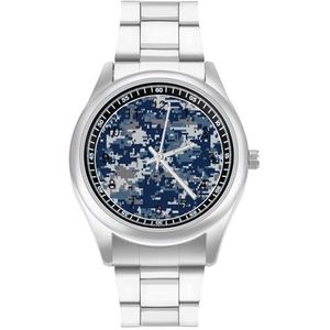 Blauwe Digitale Camouflage Klassieke Heren Horloges voor Vrouwen Casual Mode Zakelijke Jurk Horloge Geschenken