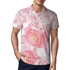 Elegance Kleur Roze Rozen Heren Golf Polo-Shirt Zomer Korte Mouw T-Shirt Casual Sneldrogende Tees XL