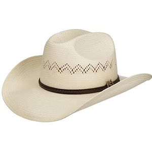 Stetson Monterrey Western Toyo Strohoed Dames/Heren - cowboyhoed zonnehoed hoed met leren band voor Lente/Zomer - L (58-59 cm) wit
