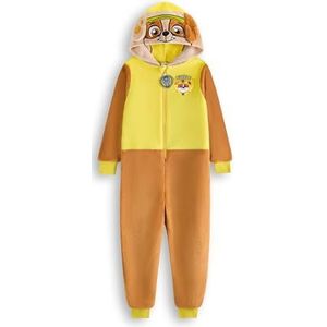 Paw Patrol Patrol puin onesie voor jongens en meisjes | Alles-in-één pyjama voor kinderen in bruin en geel | Unisex nachtkleding jumpsuit geborduurde capuchon met 3D-oren