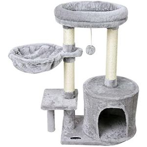 KIYUMI US01Cat Tree Cat Tower Sisal krabpalen Cat Condo Play House Hangmat Jump Platform Kattenmeubilair Activiteitencentrum, Grijs