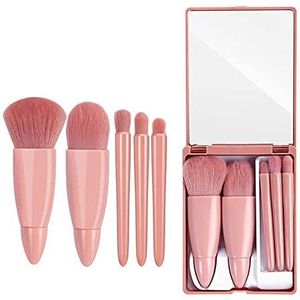 Gemakkelijk genomen Travel Make-up Borstel Set, COSHINE 5 stks Mini Complete Functie Cosmetische Borstels Kit (5 stks met spiegel)