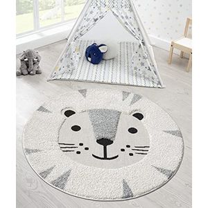 the carpet Lou Zacht knuffelig kindertapijt, zacht knuffelvlies, onderhoudsvriendelijk, kleurecht, outdoor, 3D-look, diermotief, crème, 80 cm rond