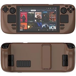 Beschermhoes voor stoomdek met standaard, kleurrijke PC huidvriendelijke beschermhoes voor stoomdek gameconsole, valbestendige hoes met volledige bescherming (bruin)