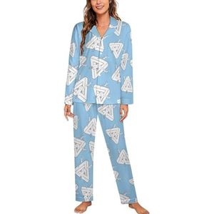 Witte 3d Driehoekige Herten Hoofd Vrouwen Lange Mouw Button Down Nachtkleding Zachte Nachtkleding Lounge Pyjama Set XL