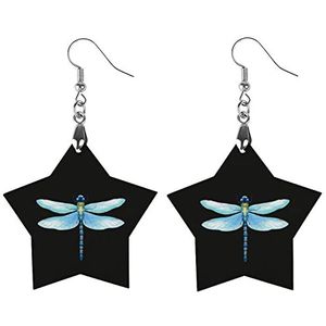 Blauwe Libelle Mode Leuke Oorbellen Grappig Geschilderd Houten Sieraden Geschenken Voor Vrouwen Liefde