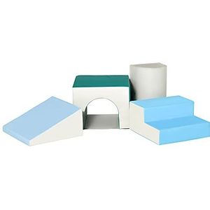 HOMCOM bouwblokken set van 4 schuimstof bouwstenen easy cleaning zacht vullende foam blocks voor kinderen 1-3 jaar EPE lichtgrijs + blauw + groen 150 x 50 x 39 cm