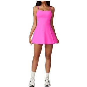 Casual yoga-tennisjurk voor dames, beha met split, leggings, training, hardlopen, mouwloze sportjurk, tennisjurk (roze, XL)