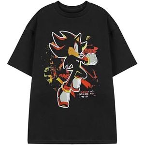 SONIC THE HEDGEHOG Shadow Paint Sonic the Hedgehog Heren zwart grafisch T-shirt | T-shirt met korte mouwen en schaduwkarakterontwerp | Sonic Retro-videogamekleding