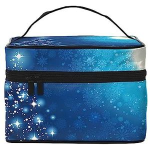 Zwarte bloemen schedel afdrukken make-up tas,Draagbare cosmetische tas,Grote capaciteit reizen make-up case organizer, Blauwe Kerst Sneeuwvlok, Eén maat