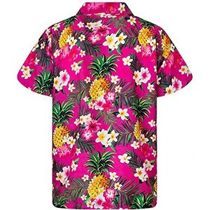 King Kameha Hawaiihemd, voor heren, korte mouwen, borstzakje, Hawaii-print met ananas- en hibiscusmotief, Pineapple Flowers Roze, XXL