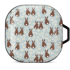 Konijnen en madeliefje bloem oordopjes hoesje compatibel met Samsung hard shell beschermhoes zwart stijl