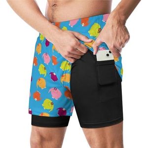 Veelkleurige Olifanten Grappige Zwembroek met Compressie Liner & Pocket Voor Mannen Board Zwemmen Sport Shorts
