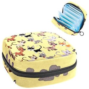 Maandverband Opbergtas, Menstruatiecup Pouch Tampon Bag, Menstruatie Pads Houder Organizer voor Vrouwen Meisjes, Gele Hond Kat