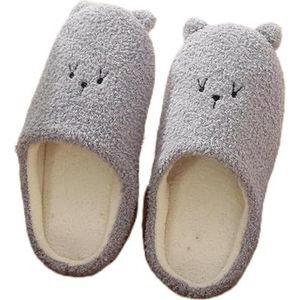 Winter Warme Pluche Slippers Vrouwen Indoor Thuis Bont Slipper Stille Slides Platte Vloer Schoenen Voor Paar, A-grijs, 39 M EU