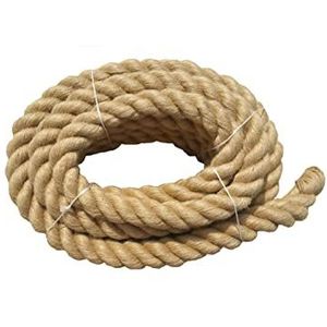 NiroSport touw, henneptouw, diameter van 30 mm, lengte van 0,5 - 7 m, jute touw van gedraaide jutevezels, dik jute koord als decoratief touw, koord voor krabboom, touw voor in de tuin, met bevestigingselement