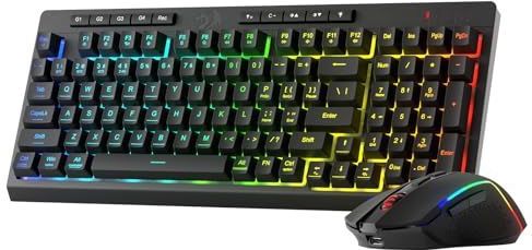 Redragon S142 Draadloos Gaming Toetsenbord & Muis Combo, 98 Toetsen K515 PRO RGB Membraan Toetsenbord & 4800 DPI Draadloze 2.4Ghz Gaming Muis Bundle, Handige Gedeelde Dongle
