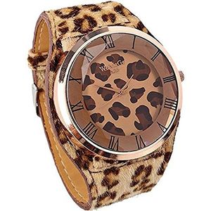 TGRTY Mode vrouwen horloges mode luipaard print grote wijzerplaat quartz klok vrouwen panty lederen band vrije tijd horloge dames polshorloge (kleur: oranje)