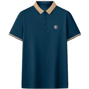 Heren ademende geborduurde poloshirt, golfpoloshirt workout poloshirts korte mouwen sport gym T-shirt top basic zomer werktop, Blauw, XL