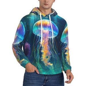 Jkkghll Jellyfish Ocean Print Mannen Hooded Warme Lichtgewicht Trui Voor Winter Herfst En Lente Casual Wear, Zwart, XS