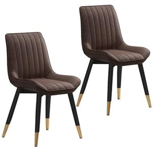 Eetkamerstoelen set van 2, PU lederen woonkamerstoelen, moderne stijlvolle gestoffeerde keuken woonkamer gewatteerde fauteuil stoel met metalen poten 02,2- set