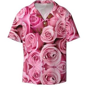 OdDdot Roze Rose Print Heren Jurk Shirts Atletische Slim Fit Korte Mouw Casual Business Button Down Shirt, Zwart, S