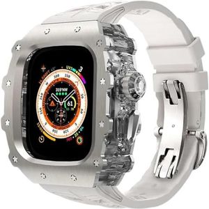OFWAX Titanium Allo Horloge Case Rubber Band Mod Kit, Voor Apple Watch Ultra 9/8/7/6/5/4/SE Vervanging Accessoires, Luxe Horloge Case Siliconen Horlogeband, Voor Iwatch 44mm 45mm 49mm Serie, 44MM,