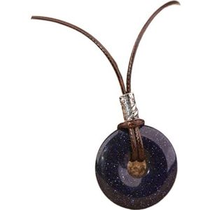 Crystal Pendant Necklace For Women Natural Amethyst Lapis Tiger Eye Stone Leather Necklace Fashion Jewelry (Color : Blue Goldstone)