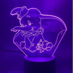 3D Nachtlampje 3D Led Nachtlampje Lamp Dumbo Schattig Baby Nachtlampje Kleur Kleur Binnendecoratie Kinderen Meisjes Jongens Kind Cadeau 3D Lamp Olifant